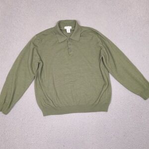 Covington Mens XL Merino Wool Blend Polo Sweater Green Made in Italy Long Sleeve